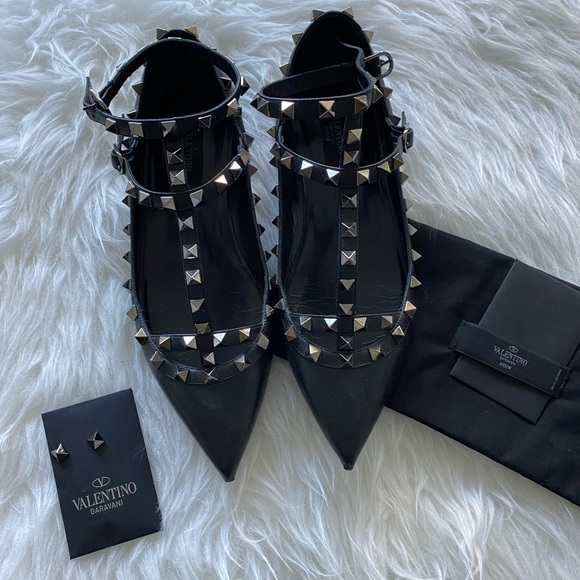Valentino Noir Rockstud Cage Ballet Flats - Picture 1 of 9